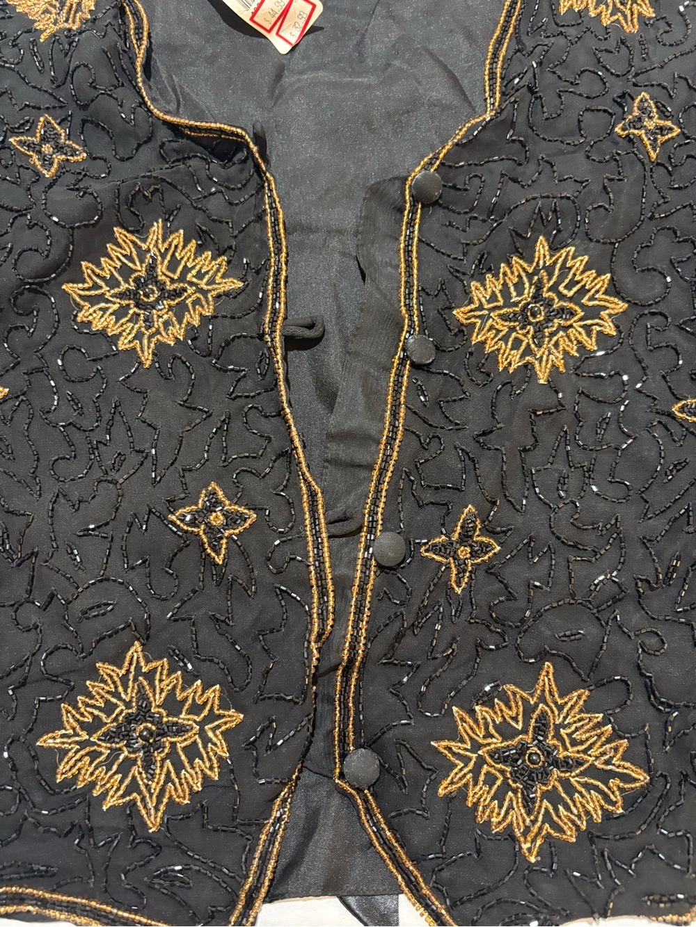 Vintage Amanda Smith Black Embroidered Gold-Trim beaded silk Vest NEW - Picture 2 of 12